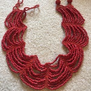 SOLD Red statement beaded necklace